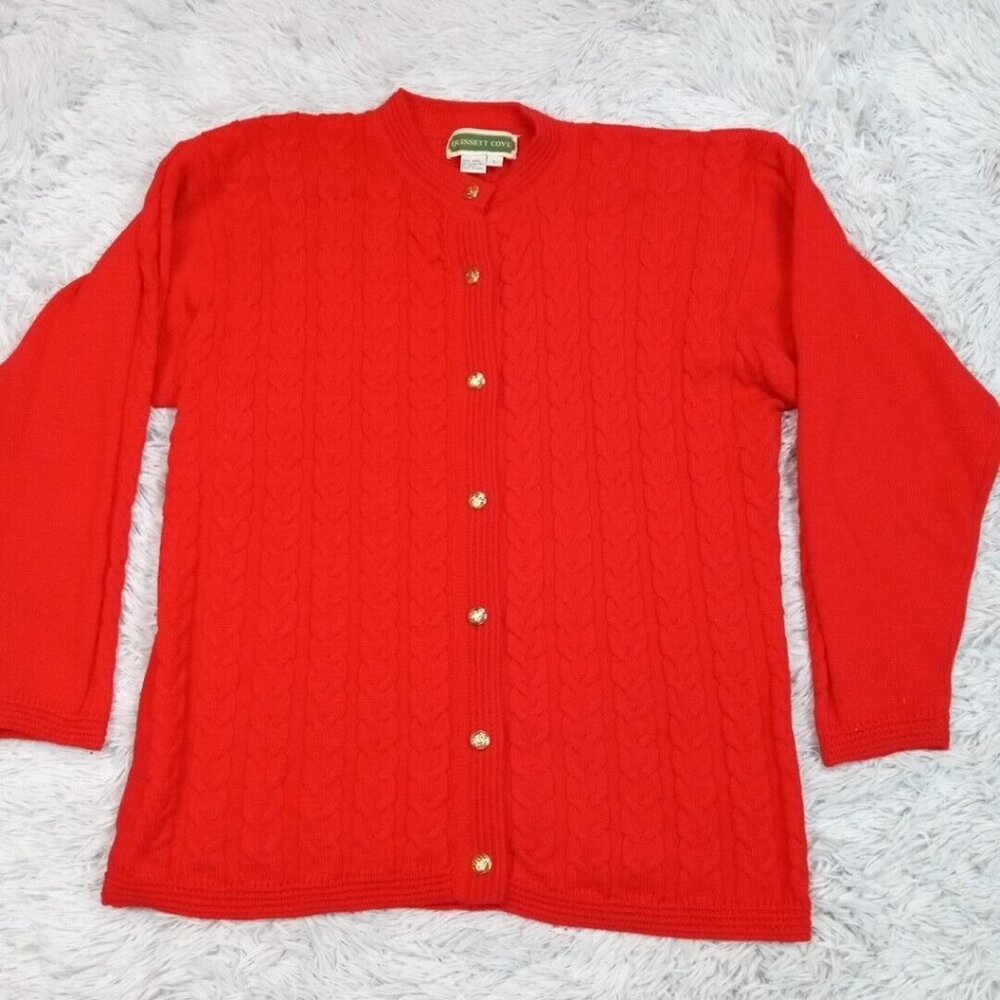 Vintage Quissett Cove Womens‎ Sweater Cardigan Red L Wool Button Up Cozy Comfort